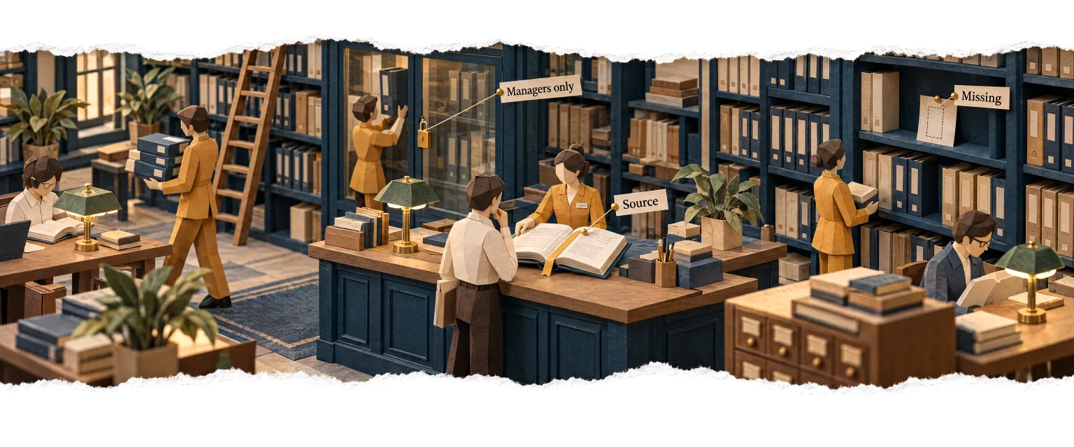 A paper library of company documents where the company brain agent answers with sources.