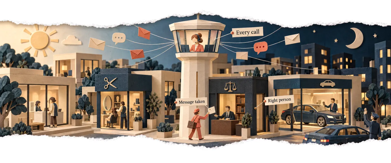 A paper control tower above a small district, its agent guiding calls and messages to the right doors by day and by night.