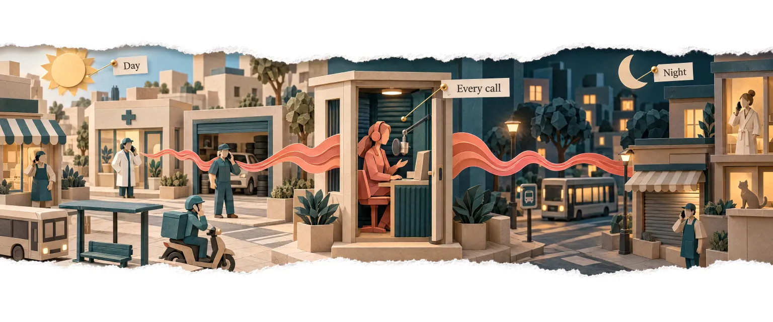 A paper recording booth sending one voice out to a district by day and by night.