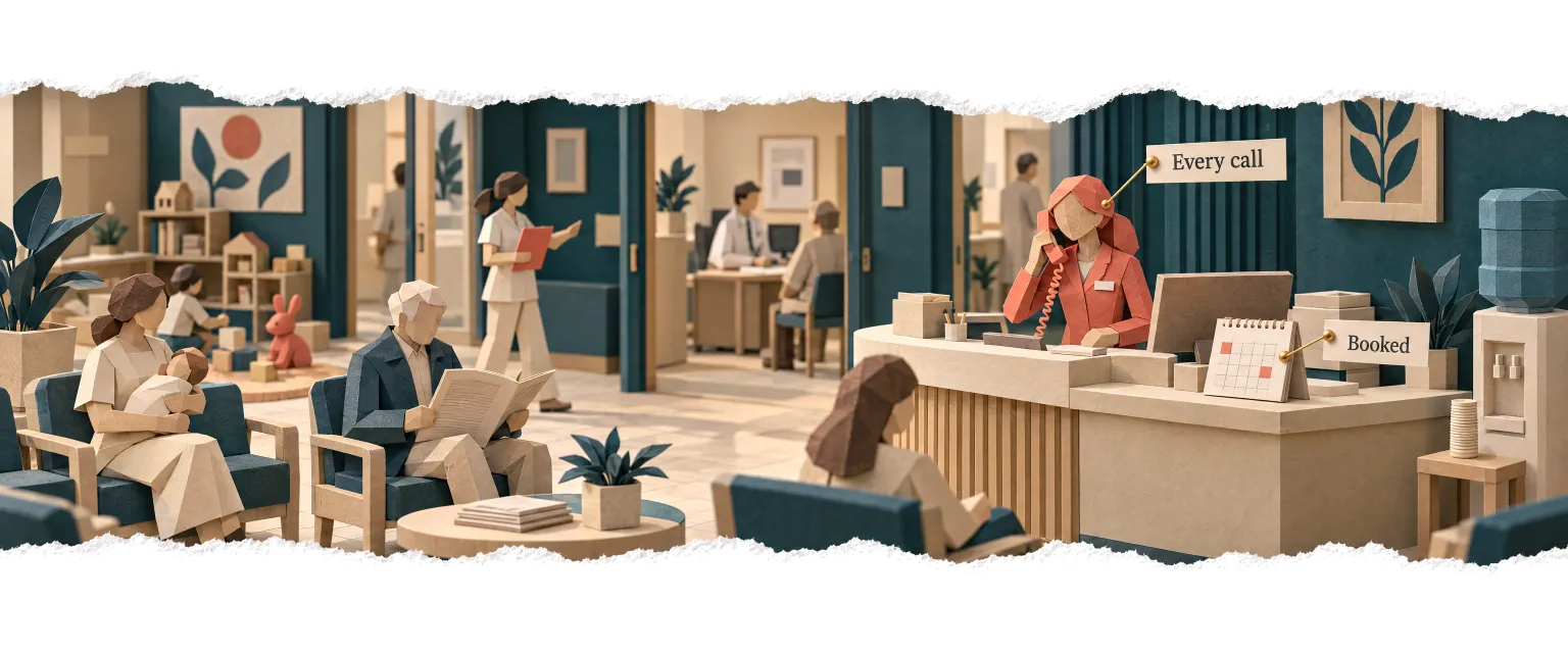 A clinic waiting room where the agent answers the phone at once.