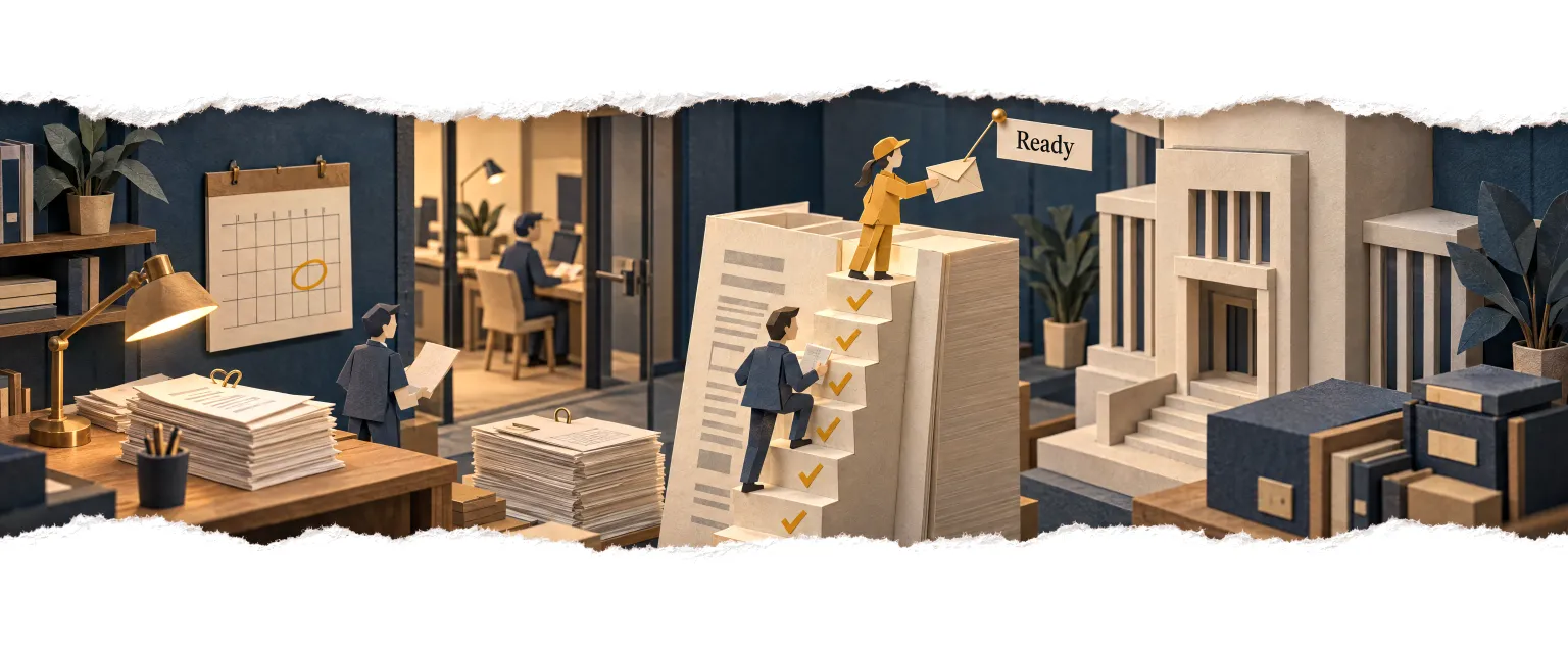 An accountant climbing the steps to e-invoicing readiness.