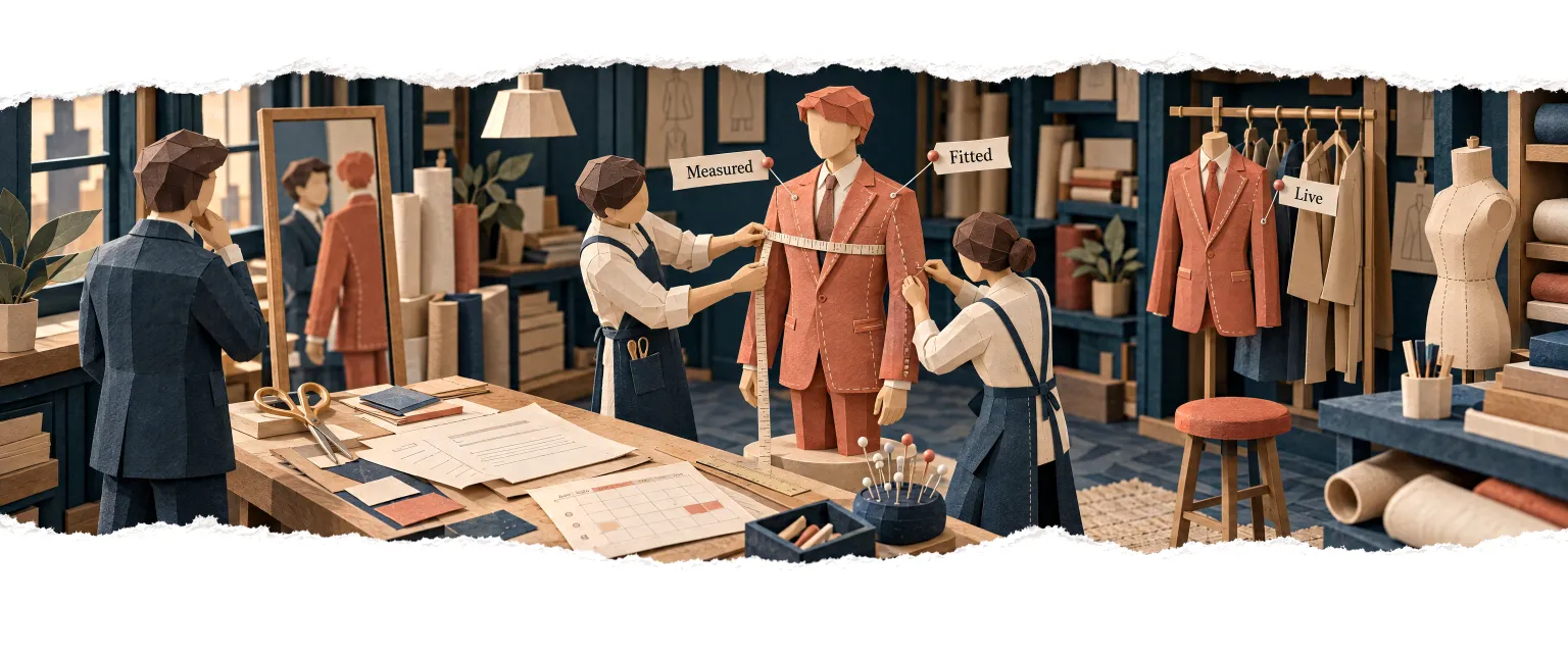An agent fitted to the business in a tailor's atelier.