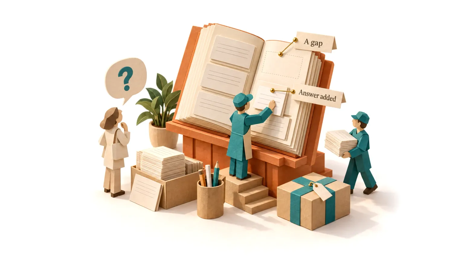 The customer service agent adding a new answer to its book after a question it could not answer.