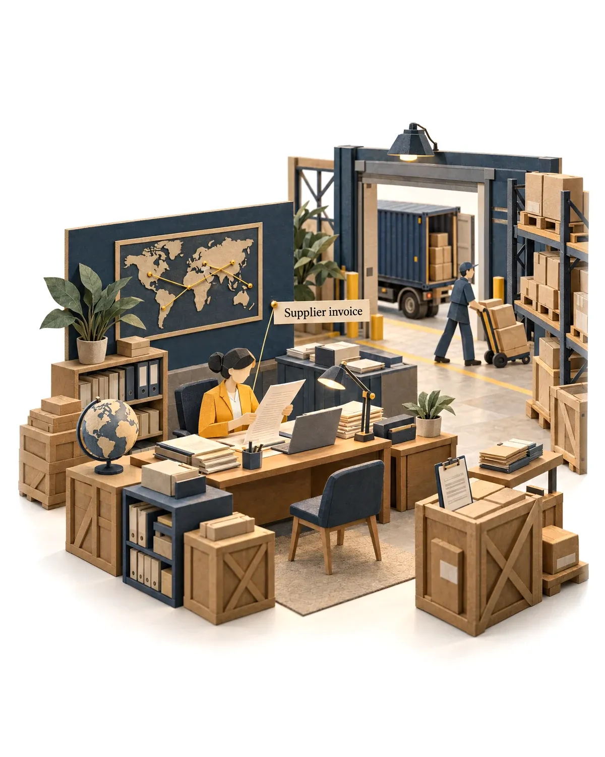 The accounts clerk agent reading a supplier invoice at a trading company's office.