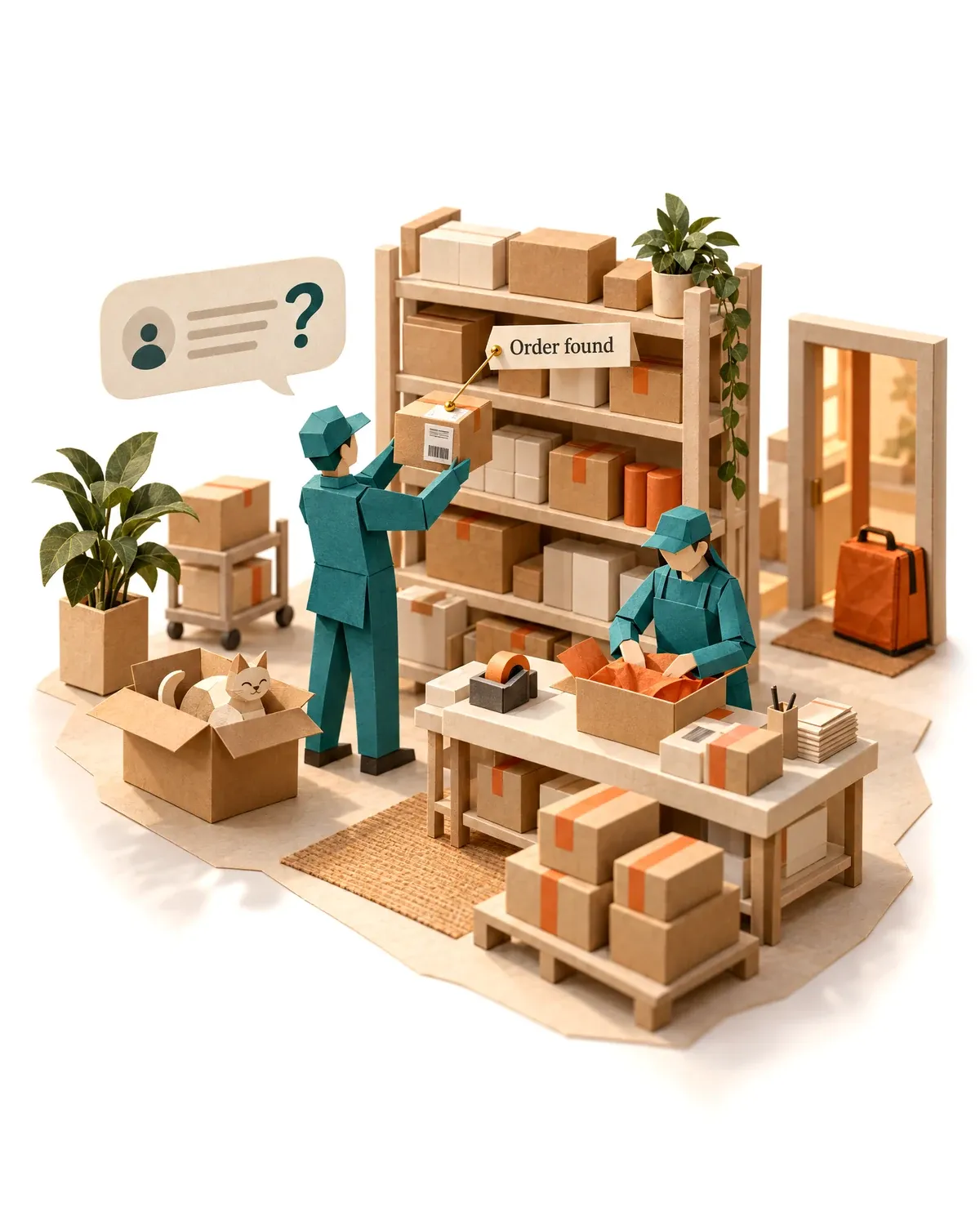 The customer service agent finding a customer's order in an online store's stockroom.