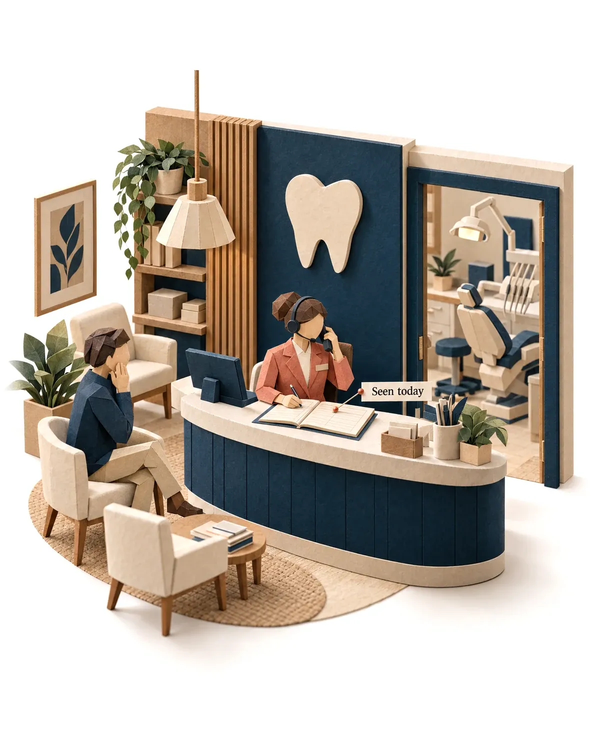 The receptionist agent answering the phone at a dental clinic and fitting a patient in today.
