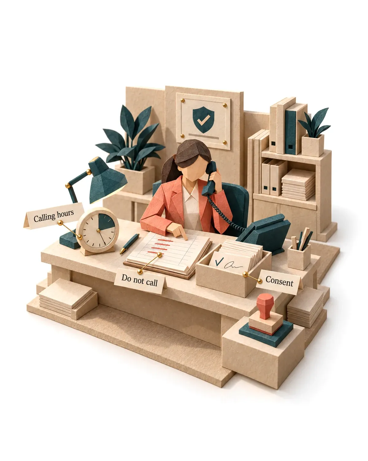 The voice agent checking calling hours, the do-not-call register and consent before it dials.