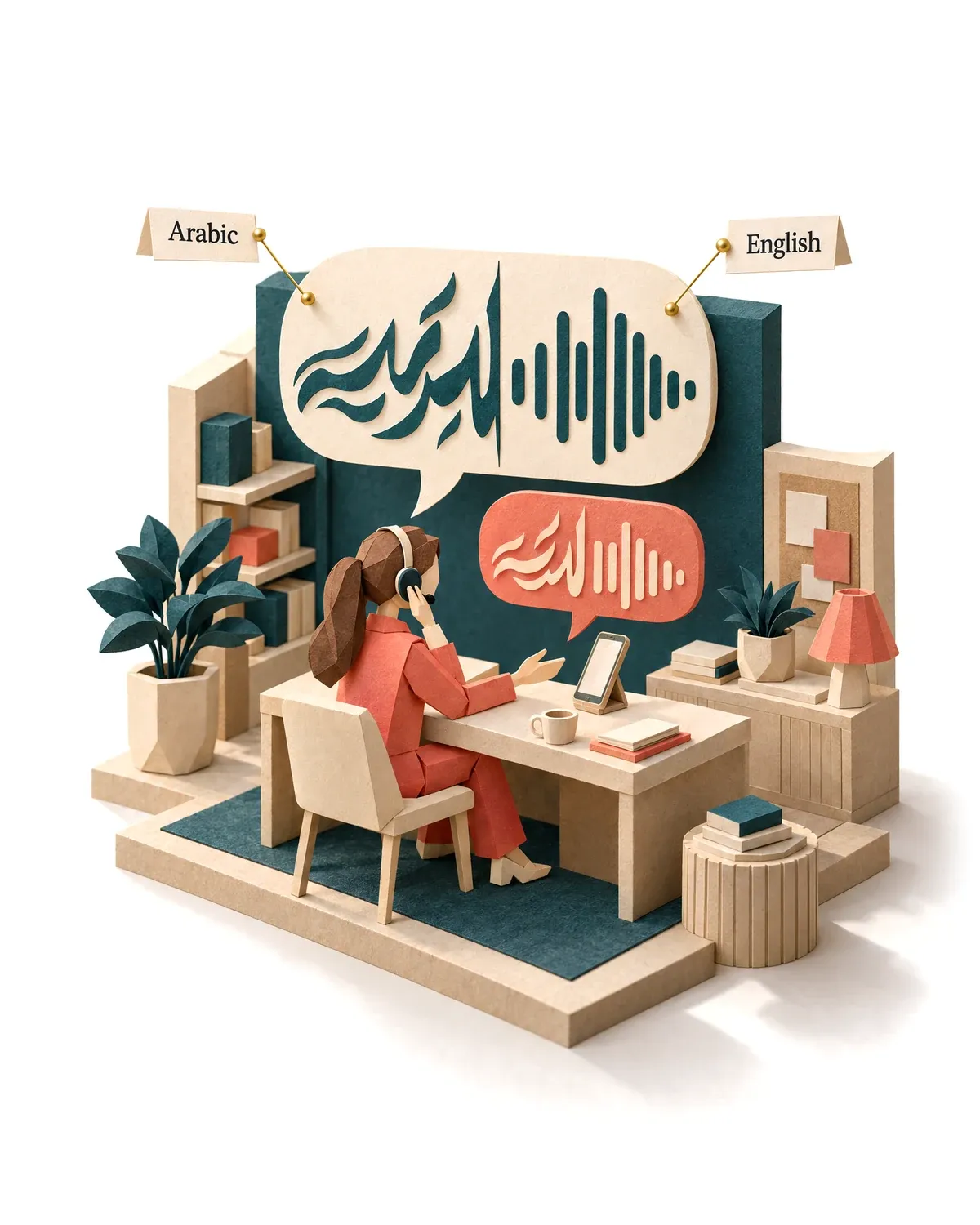 A voice note half in Arabic and half in English, the agent replying the same way.