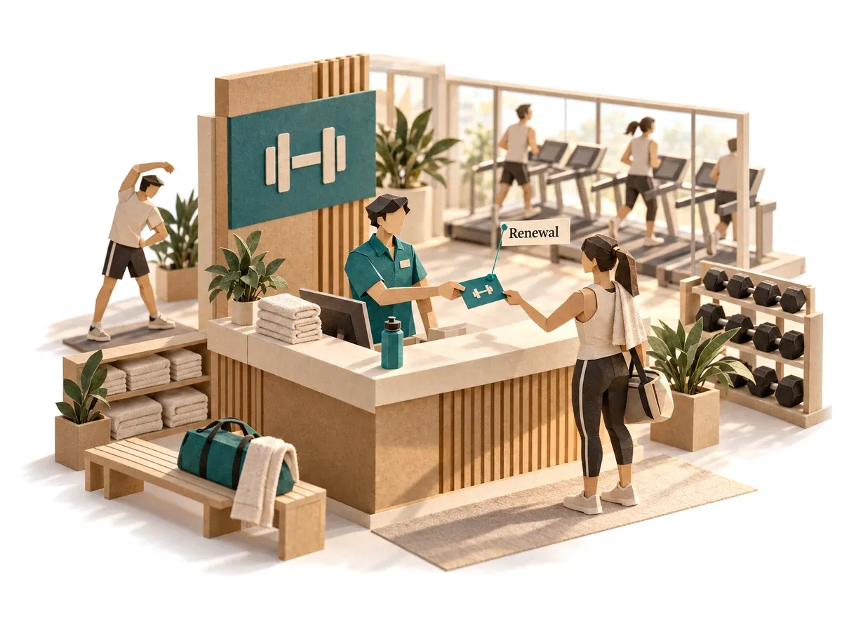 The collections agent handing a gym member their membership renewal.