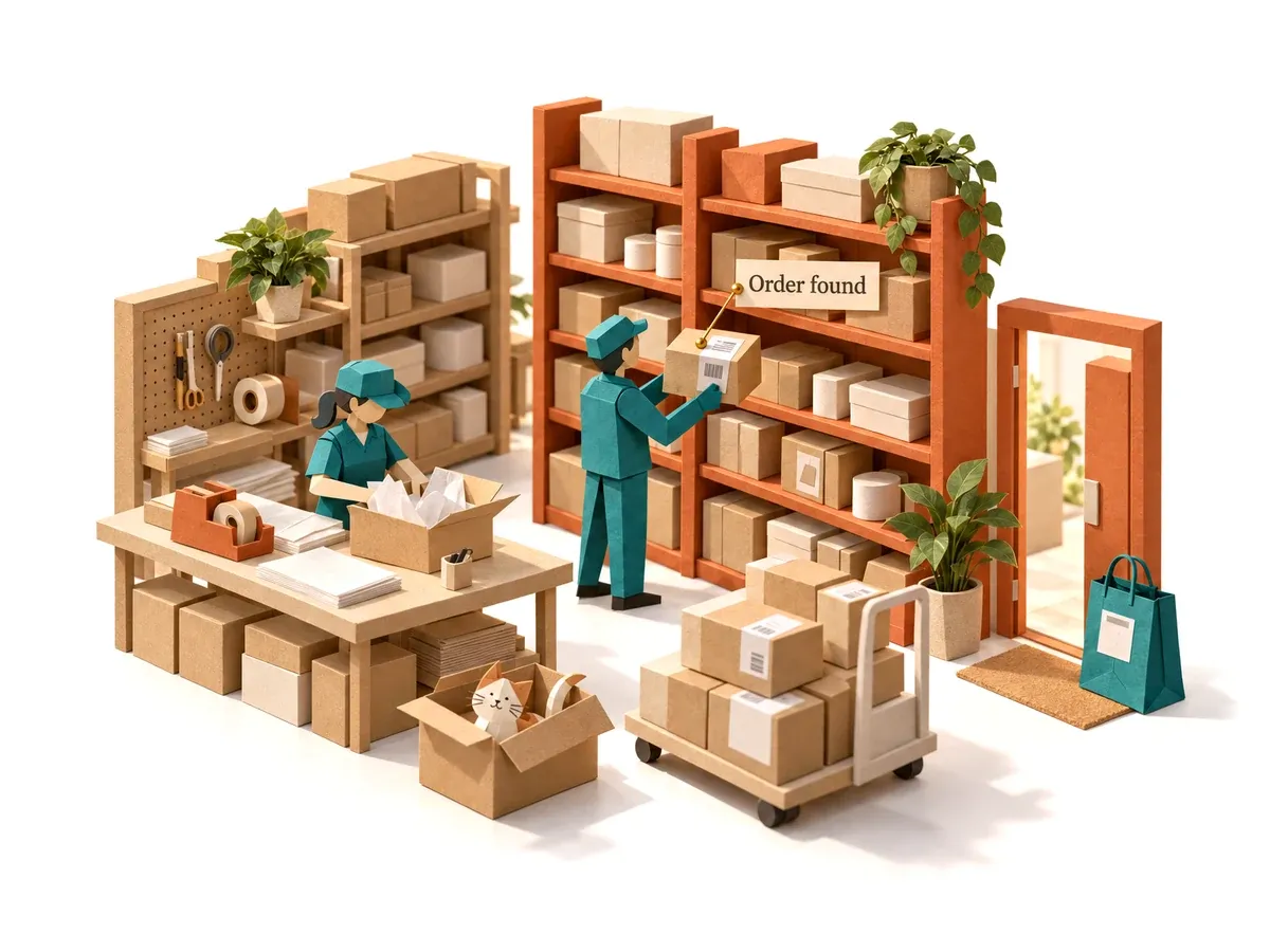 The customer service agent finding a customer's order in an online store's stockroom.