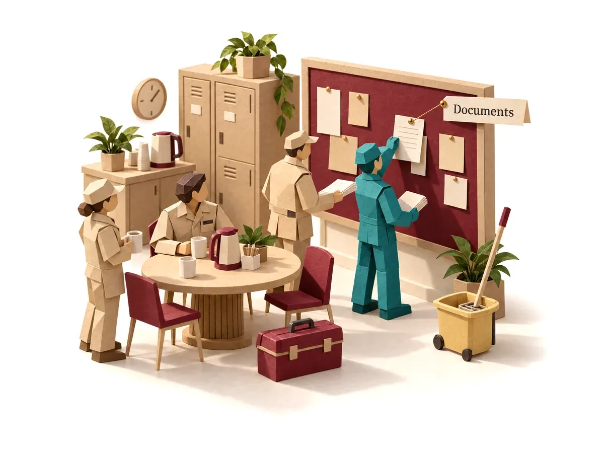 The HR assistant agent collecting a renewed document from a facilities technician.