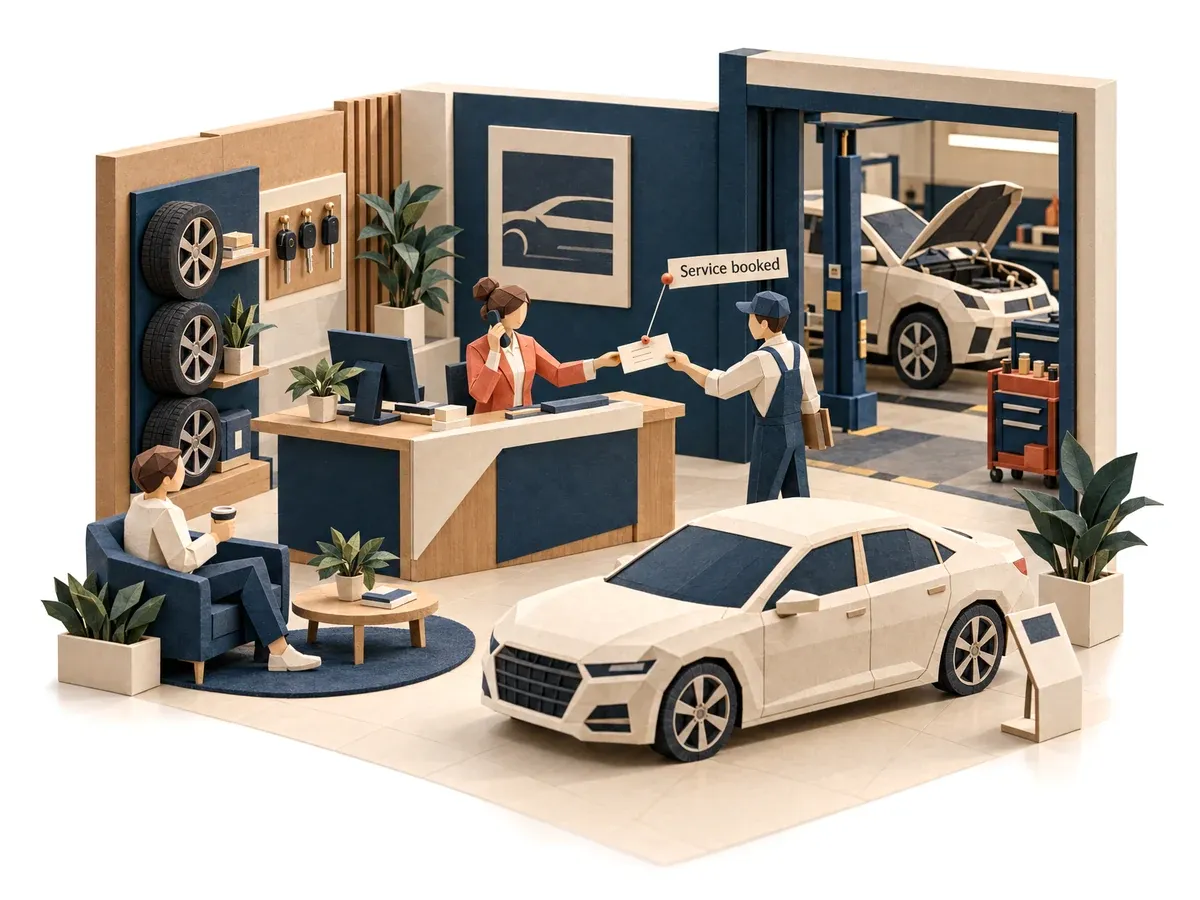 The receptionist agent taking a service booking at a car showroom.