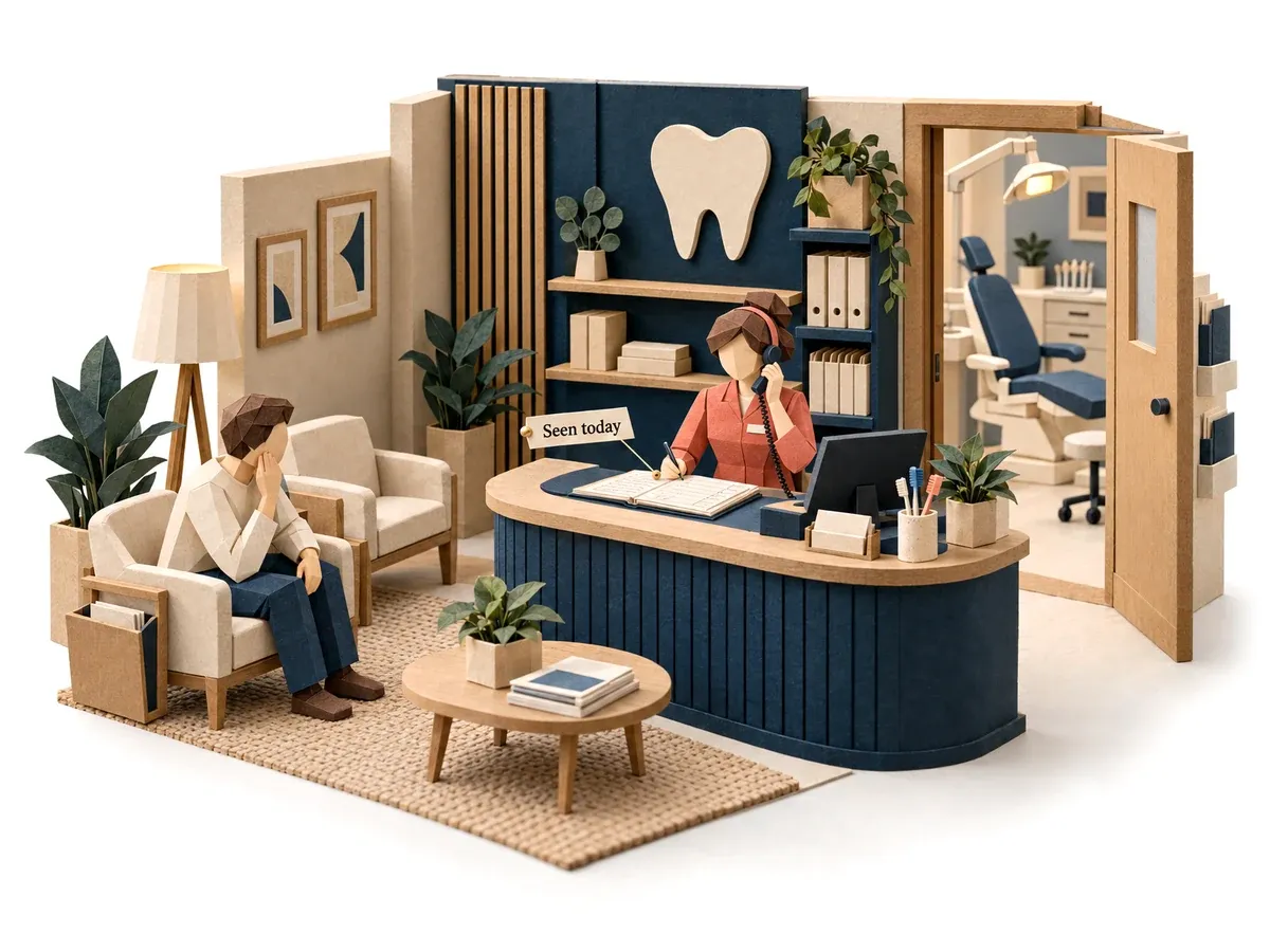 The receptionist agent answering the phone at a dental clinic and fitting a patient in today.