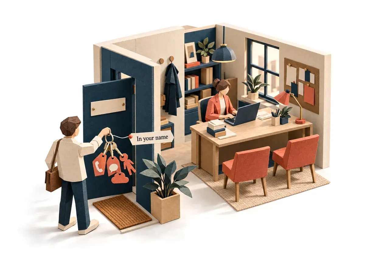 The owner holding the keys to the agent's phone line, chat, cloud and model, the agent at work inside.