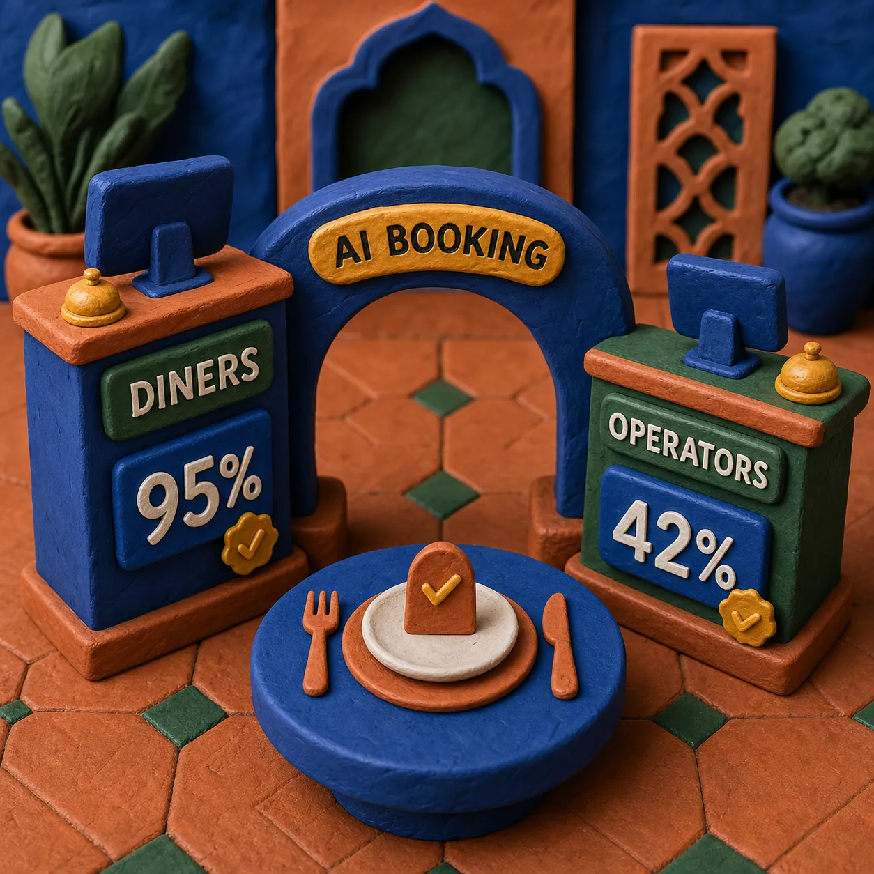 Clay infographic comparing UAE diner comfort with AI reservations and operator adoption